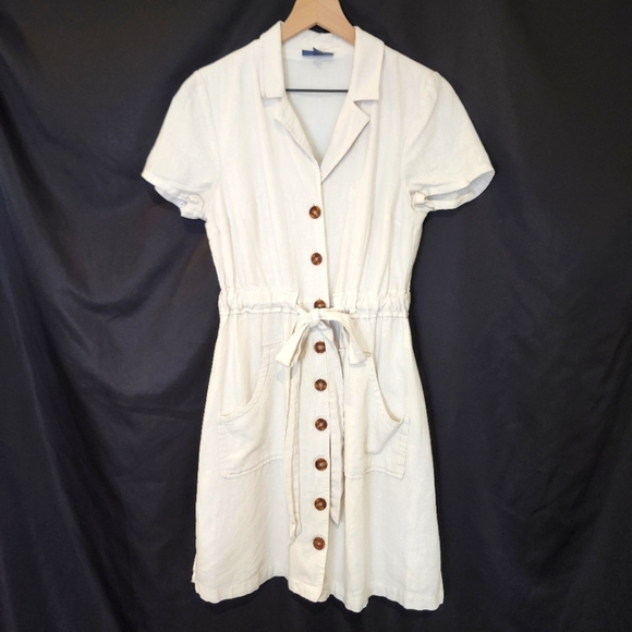 ModCloth Women's Linen Blend Shirt Dress Size M White Classic Preppy Coastal - Picture 1 of 6